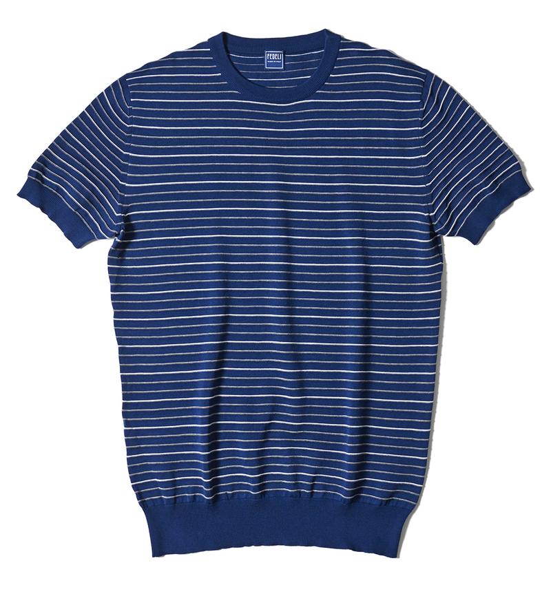 ネイビーブルーボーダーニットTシャツ4万9000円/フェデッリ(トレメッツォ)