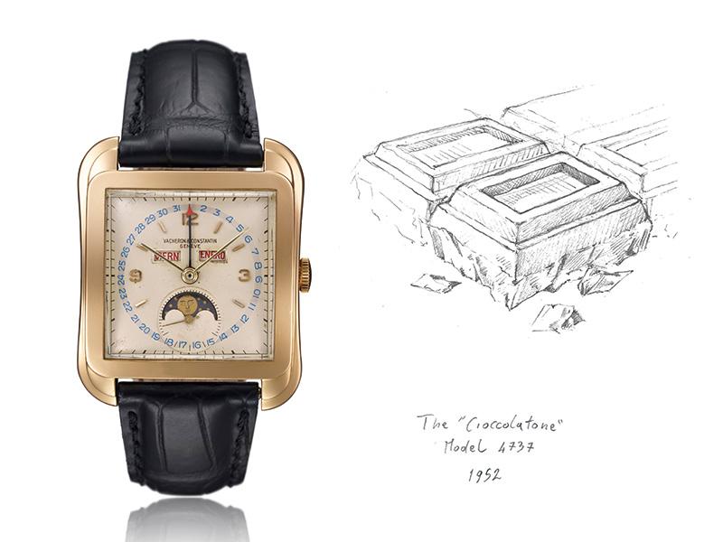 「1954年製 コンプリートカレンダー(チョコレート)」18KYG製。機械式自動巻きムーブメント(キャリバー12”1/2 495)。非売品。