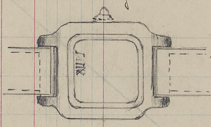 1911年に「サントス」が市販化される際に描かれたスケッチ。 Cartier Archives© Cartier